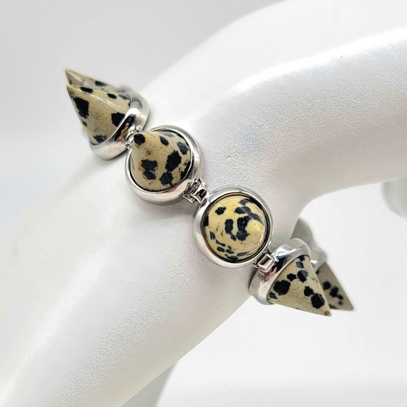 Eddie Borgo GENUINE Dalmation Jasper Spike Bracelet in sterling silver (signed) - Picture 6 of 13